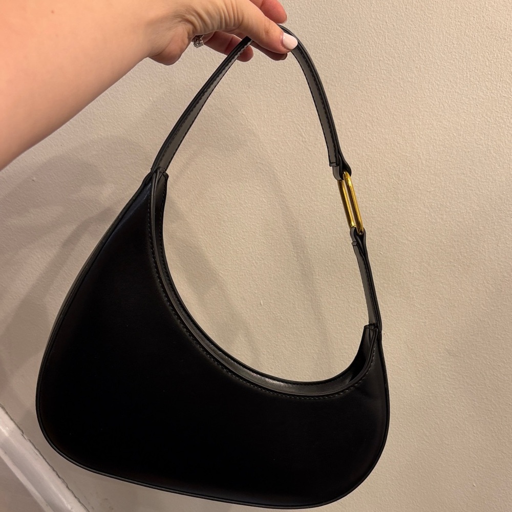 Black Crescent Shoulder Bag with Gold Accent